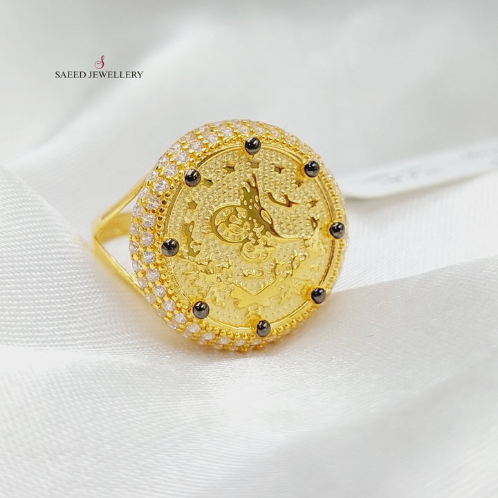 21K Gold Zircon Studded Rashadi Ring by Saeed Jewelry - Image 3