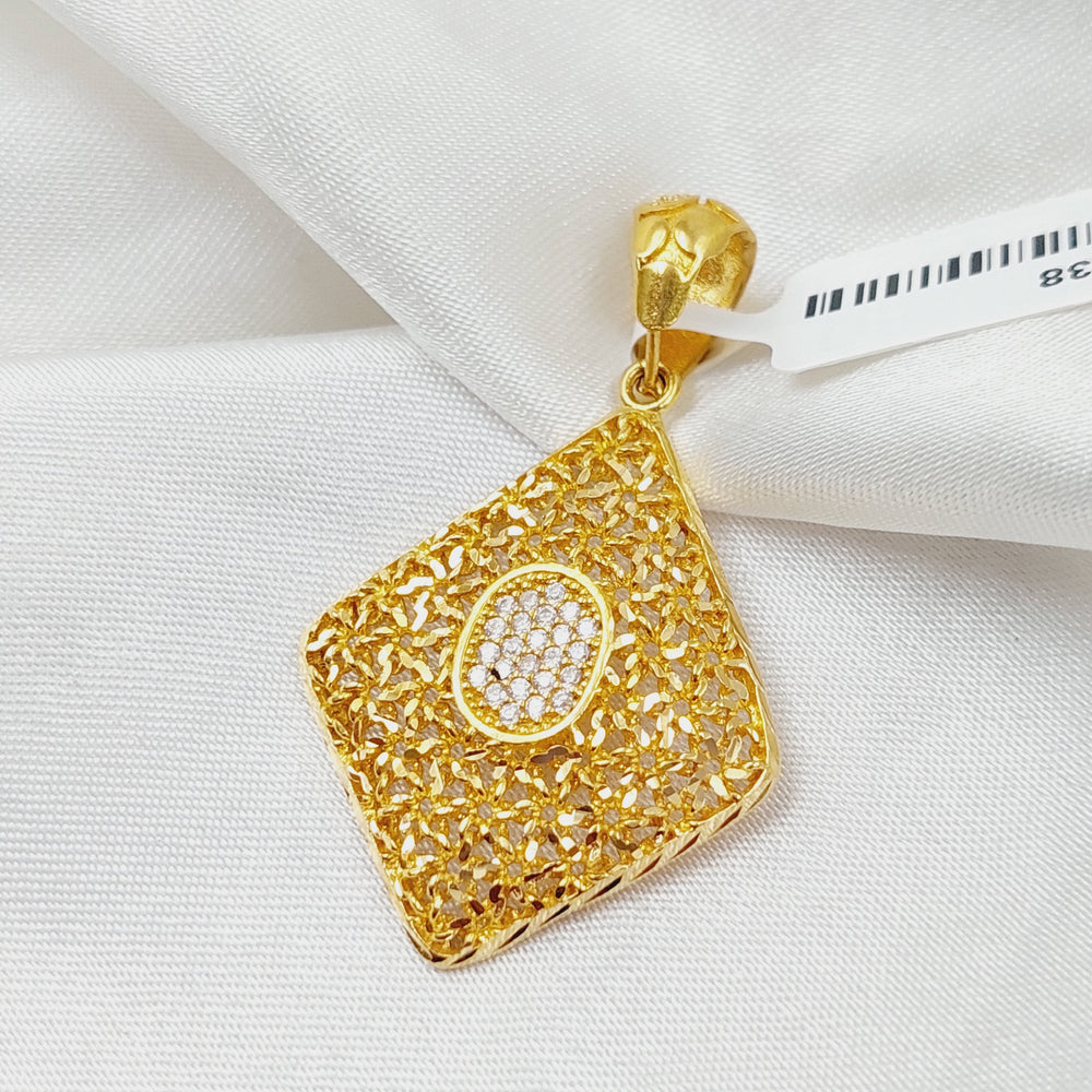 21K Gold Zircon Studded Rhombus Pendant by Saeed Jewelry - Image 2