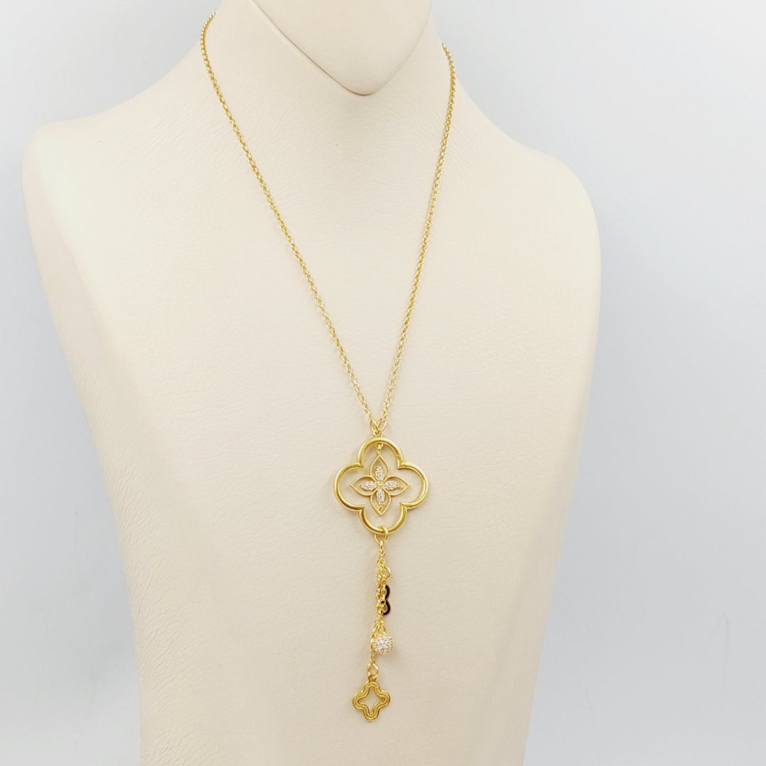 21K Gold Zirconed Clover Necklace by Saeed Jewelry - Image 3