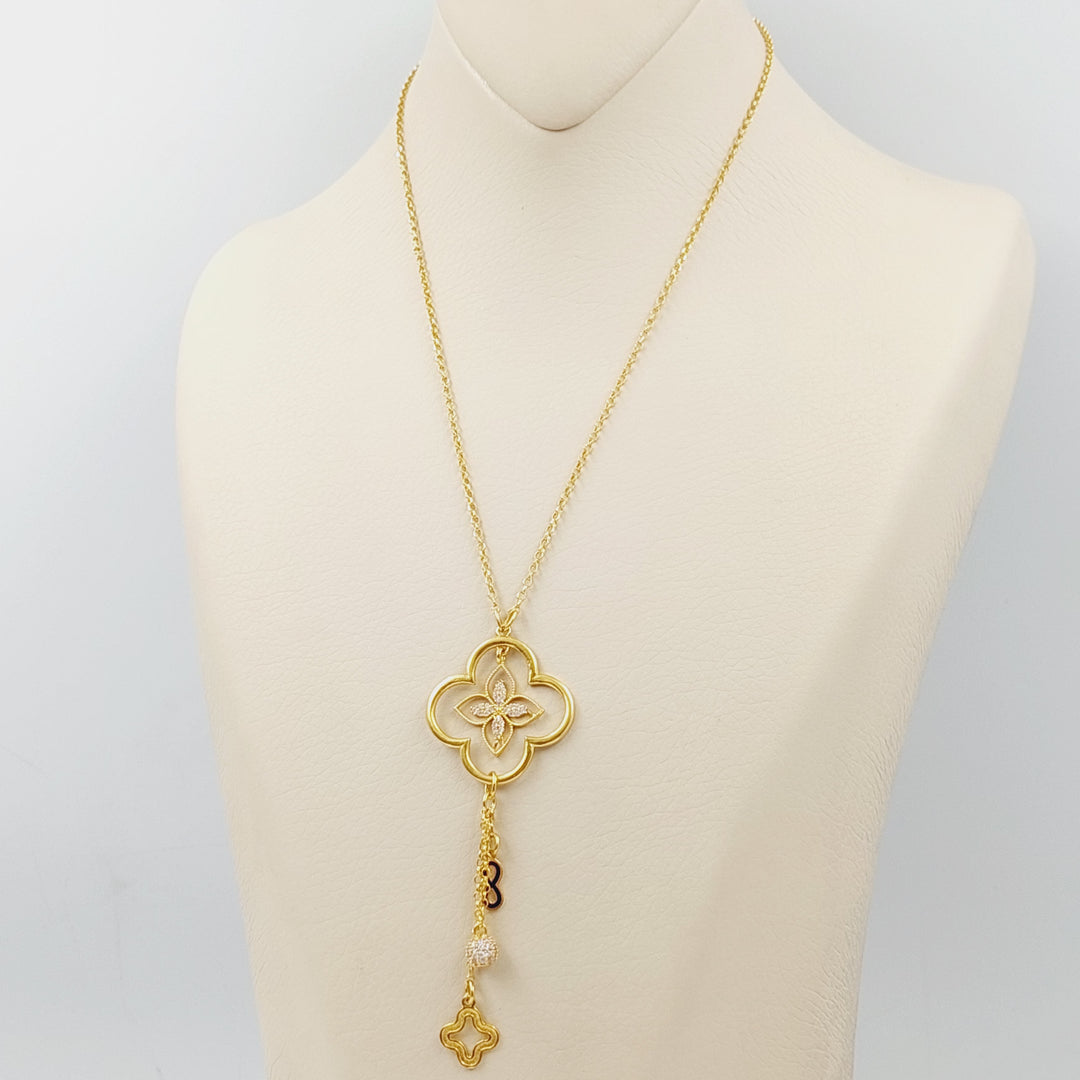 21K Gold Zirconed Clover Necklace by Saeed Jewelry - Image 4