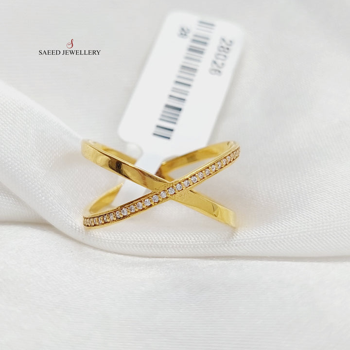 21K Gold Zircon Studded X Style Ring by Saeed Jewelry - Image 3