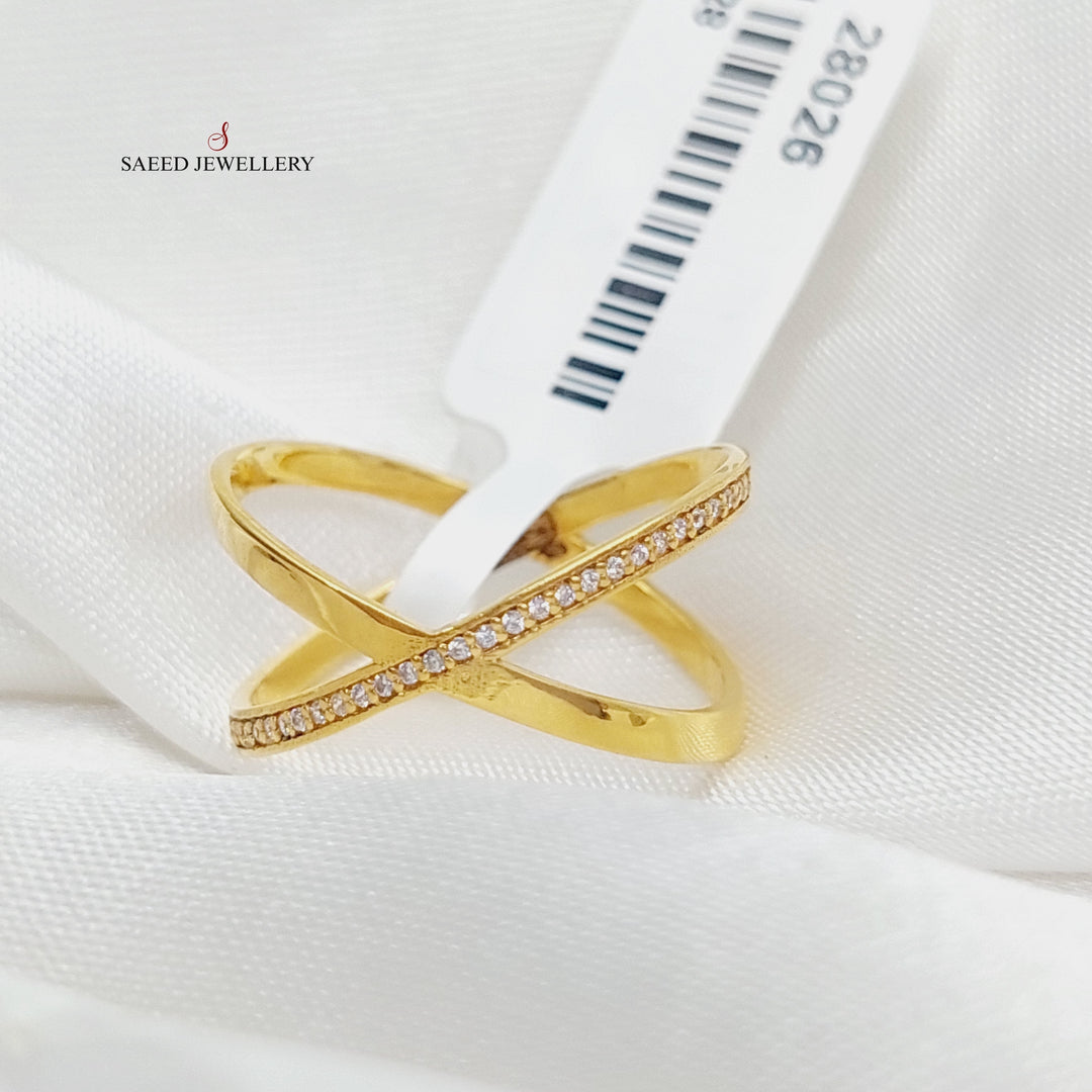 21K Gold Zircon Studded X Style Ring by Saeed Jewelry - Image 1