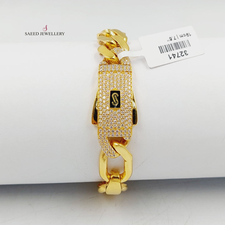 21K Gold Enameled & Zircon Studded Cuban Links Bracelet by Saeed Jewelry - Image 1