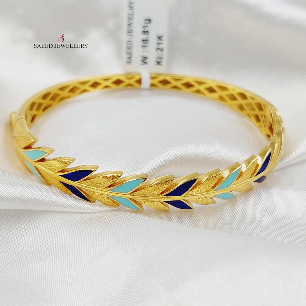 21K Gold Enameled Leaf Bangle Bracelet by Saeed Jewelry - Image 2