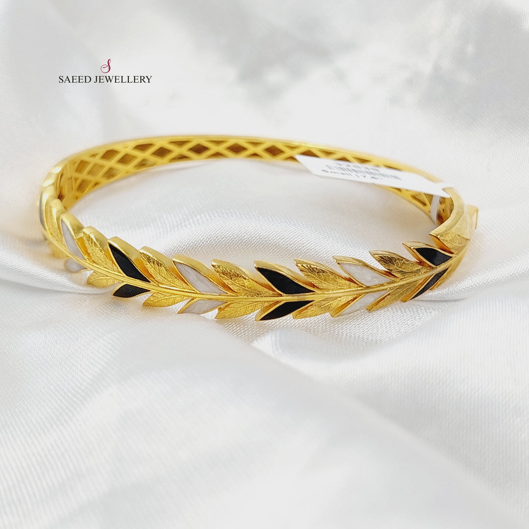 21K Gold Enameled Leaf Bangle Bracelet by Saeed Jewelry - Image 2