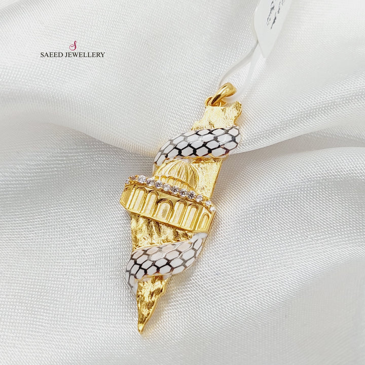 21K Gold Enameled & Zircon Studded Palestine Pendant by Saeed Jewelry - Image 7