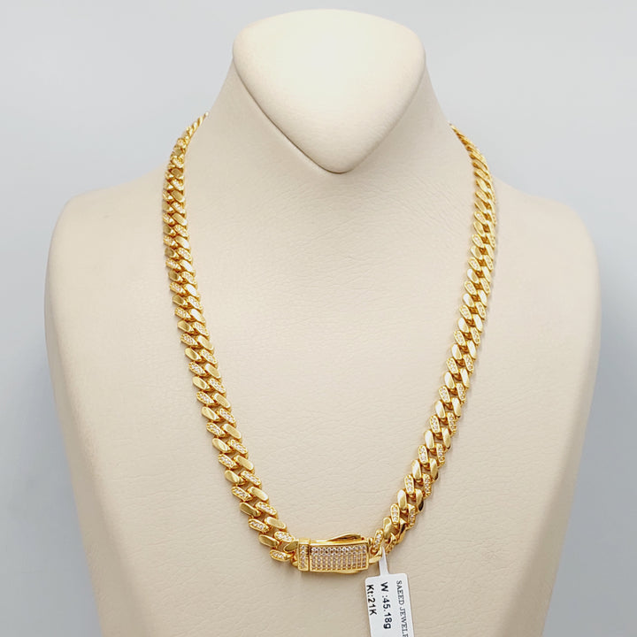 21K Gold Zircon Studded Cuban Links Necklace by Saeed Jewelry - Image 7