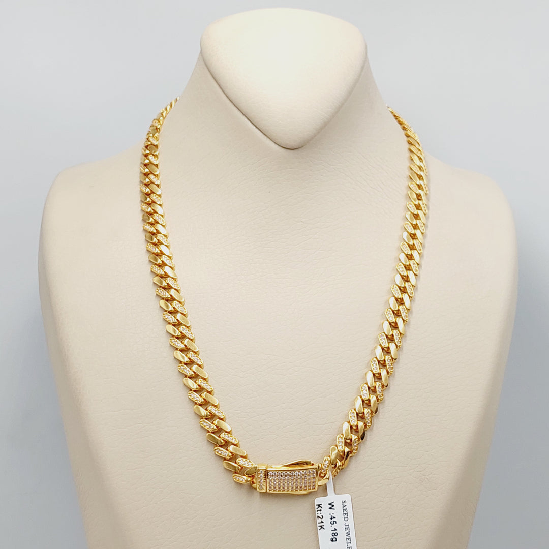 21K Gold Zircon Studded Cuban Links Necklace by Saeed Jewelry - Image 8