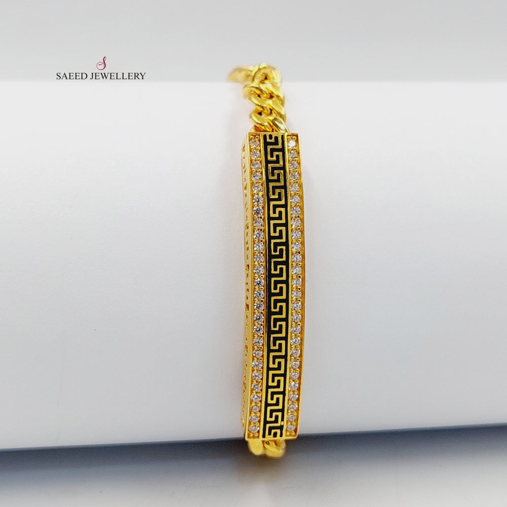 21K Gold Enameled & Zircon Studded Bar Bracelet by Saeed Jewelry - Image 2