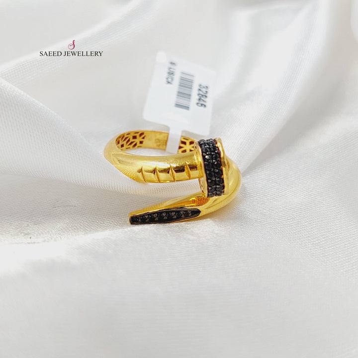 21K Gold Zircon Studded Nail Ring by Saeed Jewelry - Image 2