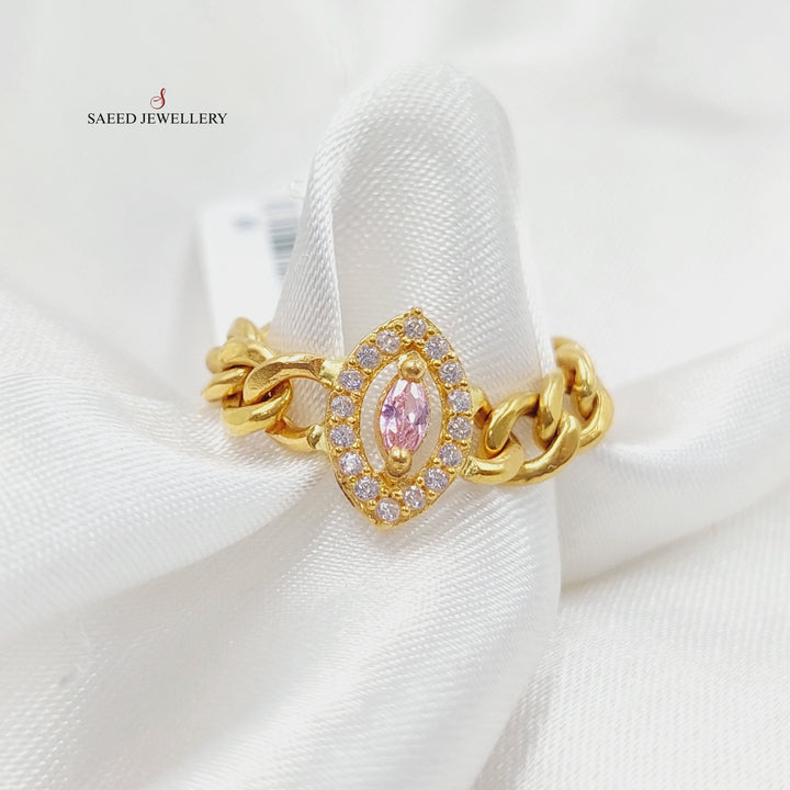 21K Gold Zircon Studded Cuban Links Ring by Saeed Jewelry - Image 1