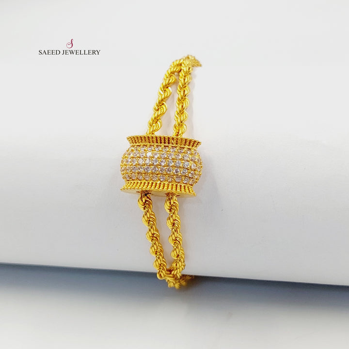 21K Gold Zircon Studded Rope Bracelet by Saeed Jewelry - Image 2