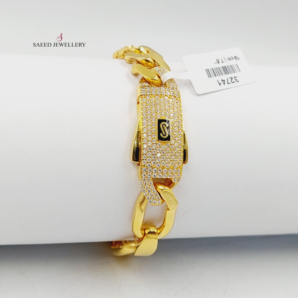 21K Gold Enameled & Zircon Studded Cuban Links Bracelet by Saeed Jewelry - Image 2