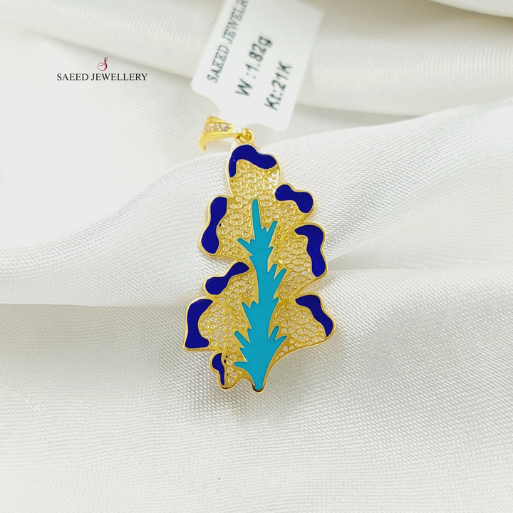 21K Gold Enameled & Zircon Studded Leaf Pendant by Saeed Jewelry - Image 1