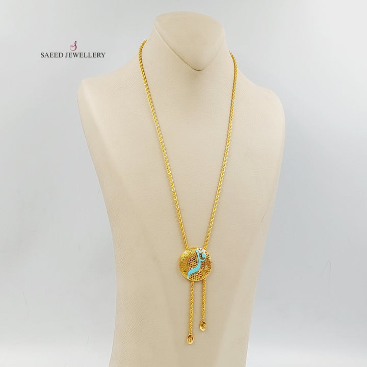 21K Gold Enameled & Zircon Studded Islamic Necklace by Saeed Jewelry - Image 4