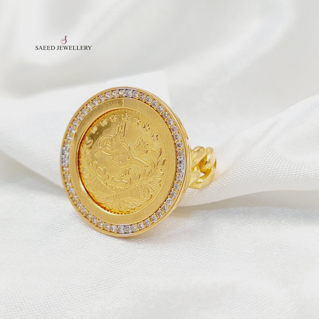 21K Gold Zircon Studded Rashadi Ring by Saeed Jewelry - Image 1