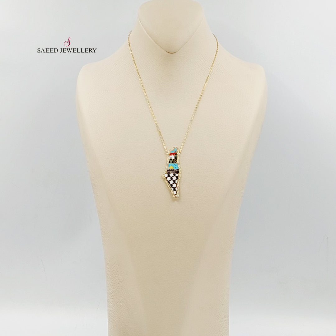 21K Gold Enameled & Zircon Studded Palestine Necklace by Saeed Jewelry - Image 4