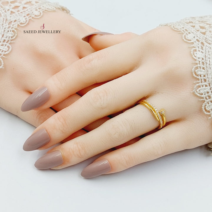 21K Gold Zircon Studded Nail Ring by Saeed Jewelry - Image 4