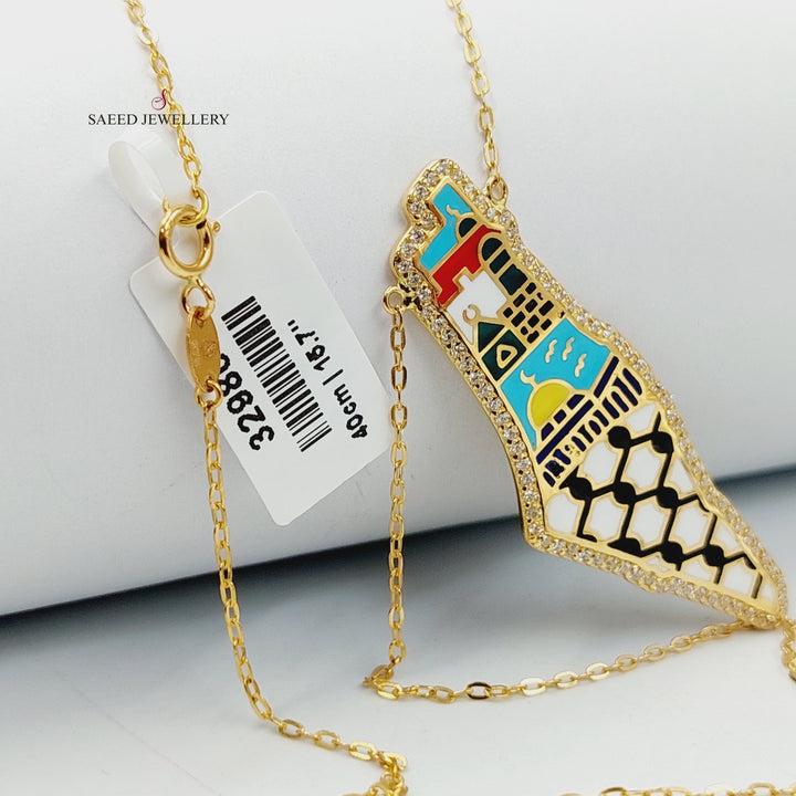 21K Gold Enameled & Zircon Studded Palestine Necklace by Saeed Jewelry - Image 3